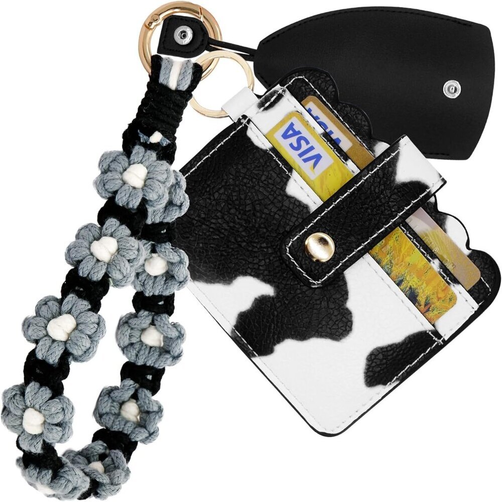 Handmade Macrame Boho Wristlet Keychain Leather Key Bracelet Bangle Keyring for
